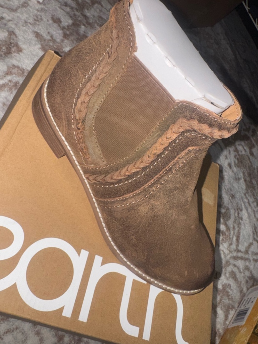 Earth Brown Suede Ankle Boots with Braided Trim